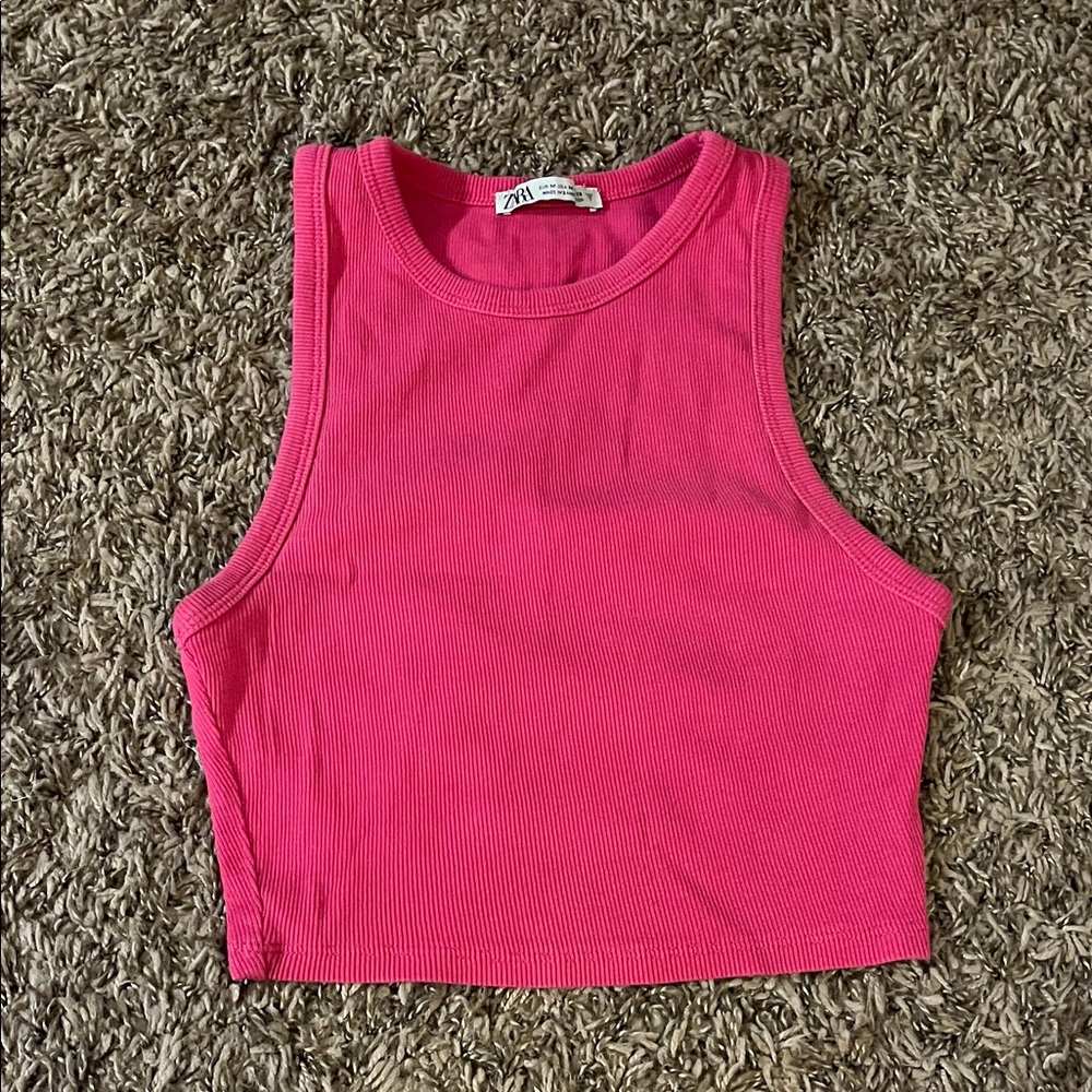 Zara Fuchsia Ribbed Crop Top